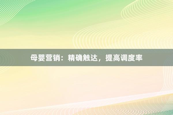 母婴营销：精确触达，提高调度率